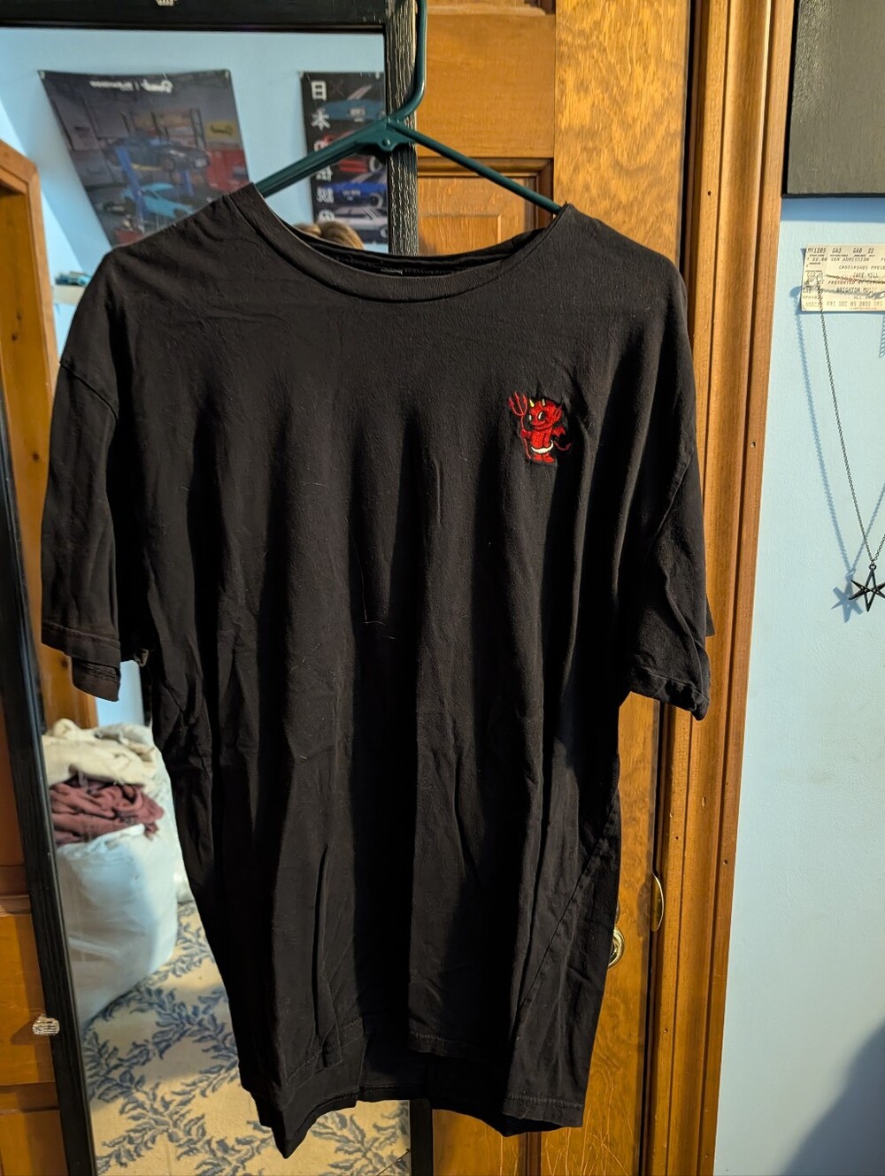 Riot Society Black Men’s Graphic Tee with Red Devil Patch